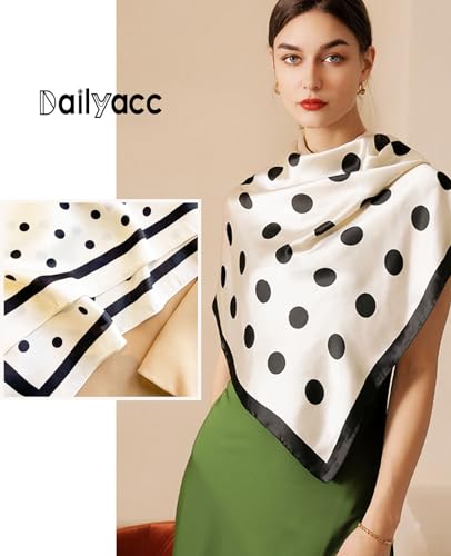 Dailyacc Hair Bandanas Scarf For Women Lightweight Fashion Neck Silk Satin Head Scarves For Sleeping Handbags Scarf - color: 9-white Spot/27.5*27.5in