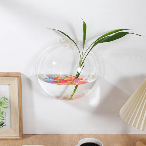 iplusmile Wall Mounted Fish Bowl - 9 Inch Round Acrylic Betta Fish Tank, Hanging Bubble Vase for Plant Propagation & Home Office Wall Decorations - size: 9 Inch