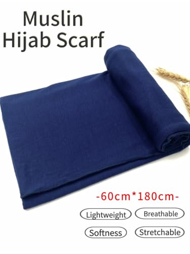 Hijab Scarf for Women Soft Muslim Hijabs Head Wrap Scarves Fashion Long Hair Shawls Stretchy Muslin Headscarf - color: Navy Blue Hijab Scarf for Women