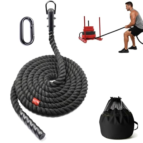 J Bryant Weighted Sled Pull Rope with 3m Interval Markers, Braided Polyester Training Rope with Storage Bag & Carabiner for Home Gym Conditioning - size: 6m