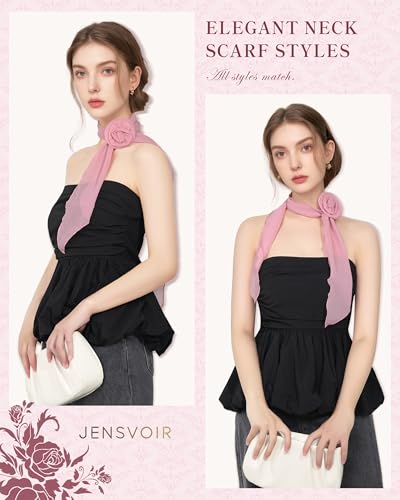 Chiffon Scarf for Women, Removable Flower Neck Scarf Light Soft Fashion Rose Scarves Versatile Headband or Hair Band - color: Dusty Pink