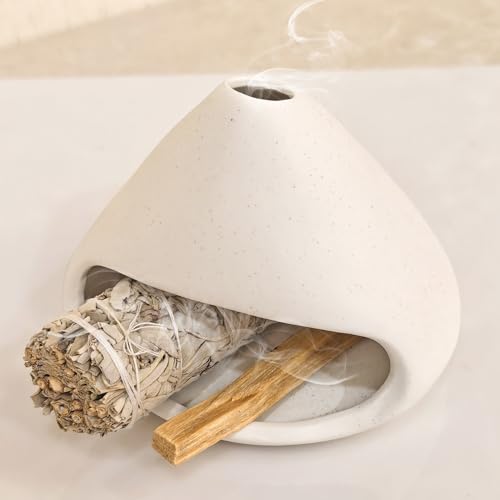 Yawlsow Palo Santo Holder Burner, Charcoal Bakhoor Incense Burner,Smudge Bowl,Sage Holder,Ash Catcher for Meditation Zen Decor (White) - color: White