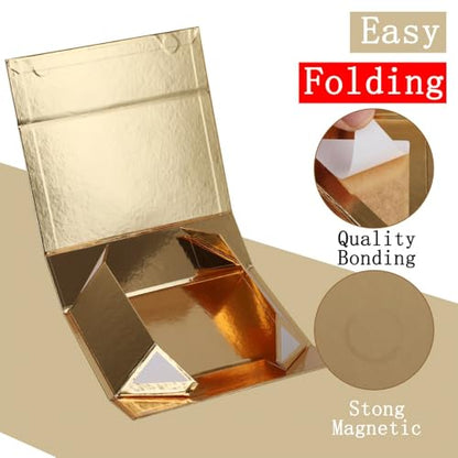 UoeRing 1 Pcs Gold Gift Box Large 11.5x8x4 Inch with Magnetic Lid | Collapsible Luxury Present Box,for Birthday,Christmas Holiday Gift Includes Card,Ribbon,Tissue Paper & Shredded Filler - color: 13.5x11.8x4.7 Inch-Gold-Pack of 1
