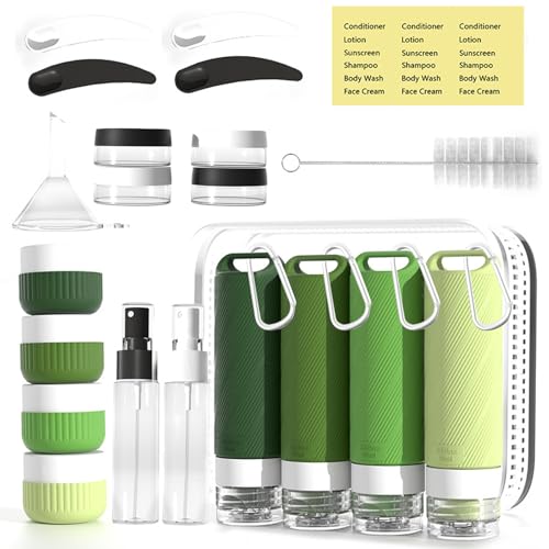26 Pcs TSA Approved Travel Toiletry Bottles Set, Leakproof Silicone Refillable Containers with Carabiner, Clear Bag for Shampoo Lotion Body Wash
