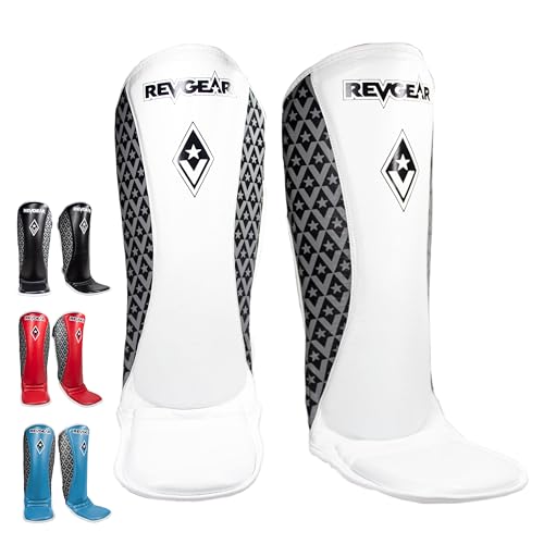Revgear Superlite Light Weight Leather Shin Guards | for Martial Arts and MMA - color: White, size: X-Large