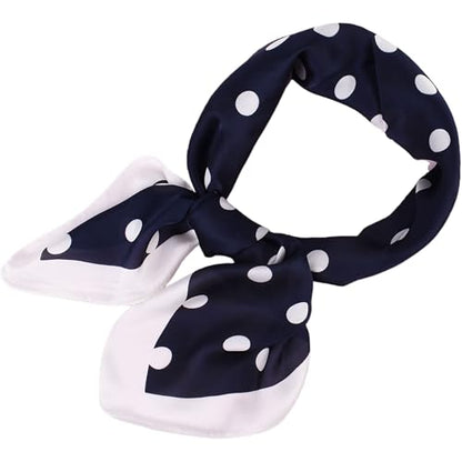 Head Scarf for Women Like Silk Satin Hair Scarves Polka Dot Printed Square Neck Handbags Scarf Bandanas 27.5 Inches - color: Navy Blue