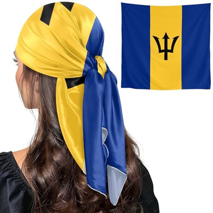 Bandana Square Head Scarf for Women Satin Hair Wrap Fashion Headband 27" - color: Barbados Flag
