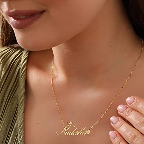 10K/14K/18K Solid Gold Name Plate Necklace,Real Gold Customized Name Necklace with Birthstone for Women,Personalized 1-4 Nameplates Necklaces Birthday for Her Girls - color: Style 3