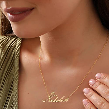 10K/14K/18K Solid Gold Name Plate Necklace,Real Gold Customized Name Necklace with Birthstone for Women,Personalized 1-4 Nameplates Necklaces Birthday for Her Girls - color: Style 3