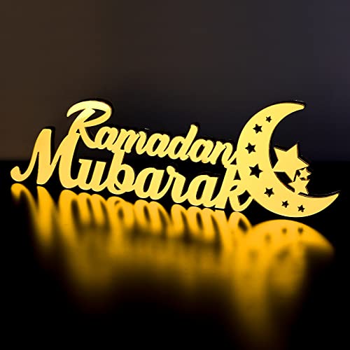 Islamic Tabletop Decors Ramadan Mubarak Sign Ramadan Kareem Sign Eid Decoration Islamic Home Decor Ramadan Gifts Wooden Letter Ramadan Table Sign Eid Mubarak Tabletop (Gold,Ramadan Mubarak) - color: Gold, style: Ramadan Mubarak