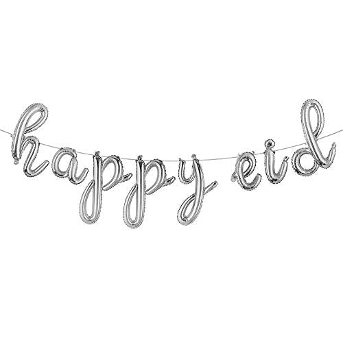 Islamic Muslim Party Decorations Ramadan Banner Happy Eid Mubarak Balloons Children and Families Party Supplies (L Happy EID Silver) - color: L Happy Eid Silver