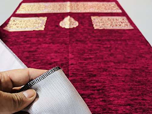 Muslim Prayer Rug, Prayer Mat, Special Turkish Prayer Mats, Prayer Rug for Muslim Man, Women, Kaaba Themed Janamaz for Salat, Namaz, 5 Time Prayers 44" x 27" 280gm (Red) - color: Red
