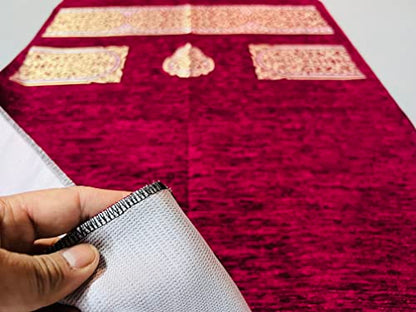 Muslim Prayer Rug, Prayer Mat, Special Turkish Prayer Mats, Prayer Rug for Muslim Man, Women, Kaaba Themed Janamaz for Salat, Namaz, 5 Time Prayers 44" x 27" 280gm (Red) - color: Red