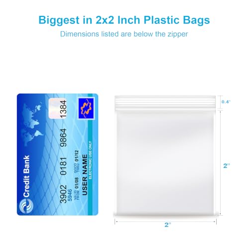 2''x 2'', (Pack of 100) 2 mil Thick Clear Plastic Reclosable Zip Poly Bags with Resealable Lock Seal Zipper for Photo, Jewelry, Bakery, Treats, Travel, Storage, Packaging & Shipping - size: 2" x 2"