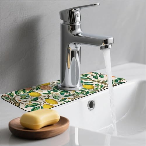 Kitchen Sink Splash Guard，Lemon tree-1 Faucet Mat Sink Gadgets-Super Absorbent Fast Drying Mat Drip Catcher for Kitchen, Bathroom,Sink Mat, Dish Drying Mat, Bathroom(15" X 5.5" ) - color: Lemon tree-1