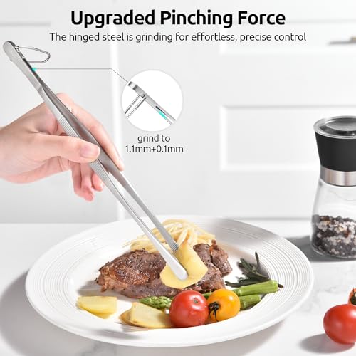 U-Taste 8"+10"+12" Kitchen Cooking Tweezer: 18/8 Stainless Steel Food-Grade Metal Food Tong, Flexible Pinching, Seamless-Welding and Sturdy for Serving Grilling Frying, Plating, Feeding (Round Tip) - size: 8in+10in+12in (round tip)