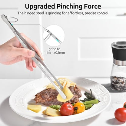 U-Taste 10" Kitchen Cooking Tweezer Set: 18/8 Stainless Steel Food-Grade Metal Food Tong, Seamless-Welding, Flexible and Non-Slip for Pasta Salad Meat Serving, Baking, Frying (Round & Pointed Tip) - size: 10in (round+pointed tip)