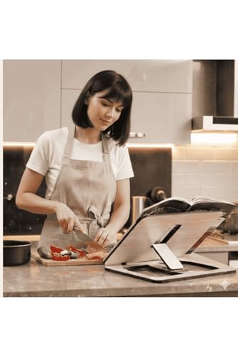 Wooden Book Stand Reading Holder for Cookbooks Quran Tablet Adjustable Height 13.8 in - Ecru - Ecru
