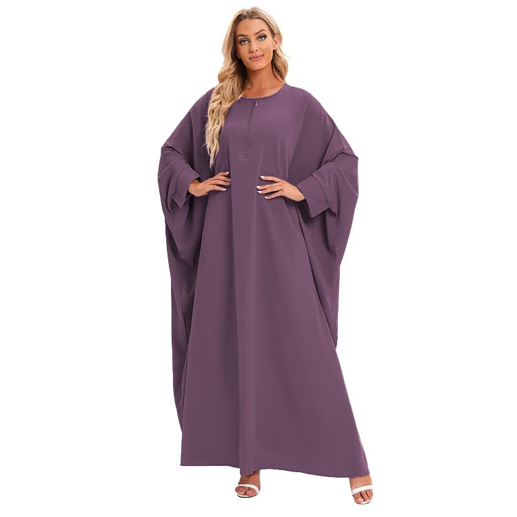 Women's One-piece Prayer Dress Muslim Abaya Dress Islamic Maxi Abaya Kaftan - color: Purple