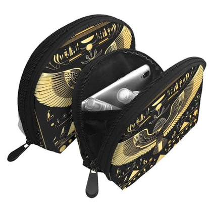Egyptian Hieroglyphics 2-Piece Shell Makeup Bag Set, Large Capacity Travel Cosmetic Bag For Women With Zipper, Waterproof Polyester Toiletry Organizer Pouch For Purse, Travel, Gym & Daily Use - color: Egyptian Hieroglyphics1