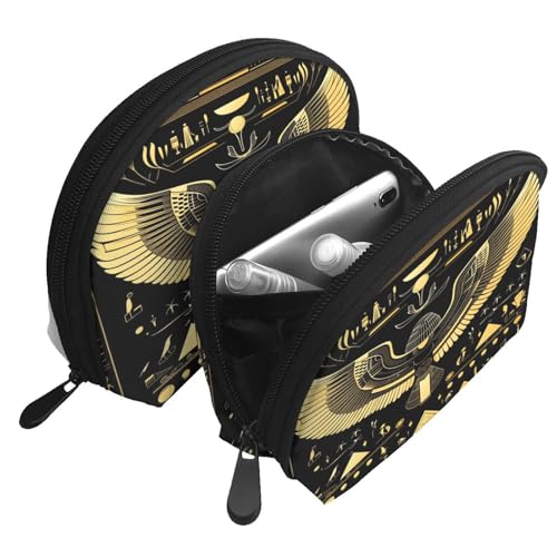 Egyptian Hieroglyphics 2-Piece Shell Makeup Bag Set, Large Capacity Travel Cosmetic Bag For Women With Zipper, Waterproof Polyester Toiletry Organizer Pouch For Purse, Travel, Gym & Daily Use - color: Egyptian Hieroglyphics1