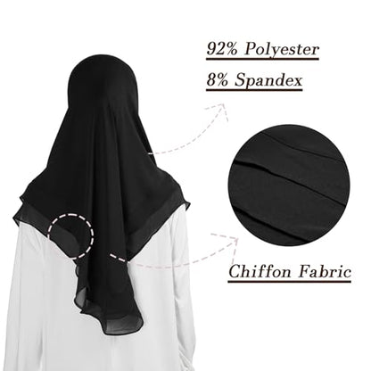 Hijab for Women Muslim Patterned Headscarf Arabian Headscarf Islamic Khimar Prayer Cloth Hijab Scarf for Women - color: Black