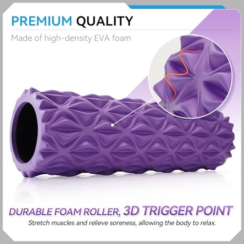 Foam Roller, 15 inch High Density Massage Roller for Exercise | Deep Tissue Massager for Muscle Massage, Myofascial Trigger Point Release, Exercise, Yoga, Pilates & Stretching, Purple - color: Purple