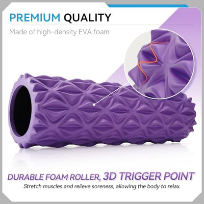 Foam Roller, 15 inch High Density Massage Roller for Exercise | Deep Tissue Massager for Muscle Massage, Myofascial Trigger Point Release, Exercise, Yoga, Pilates & Stretching, Purple - color: Purple