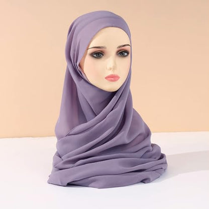 Chiffon Hijab Scarf Head Wrap Lightweight Scarves for Women Pashmina Shawls and Wraps for Evening Dresses Solid Color - color: Purple 16#