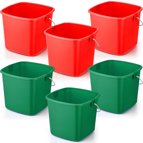 Zhehao 6 Pcs 3 Quart Bucket for Cleaning Small Sanitizer Bucket for Restaurant Square Plastic Pail with Handles for Home, Offices, Commercial Use, Food Service (Red,Green) - color: Red,green