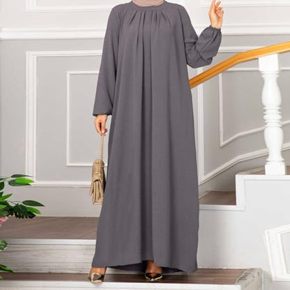 Ruziyoog Muslim Prayer Dress for Women Abaya Solid One-Piece Hoodie Abaya Dress Full Length Dresses Islamic Dubai Jilbab - color: Gray, size: Small