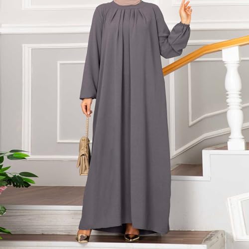 Ruziyoog Muslim Prayer Dress for Women Abaya Solid One-Piece Hoodie Abaya Dress Full Length Dresses Islamic Dubai Jilbab - color: Gray, size: XX-Large
