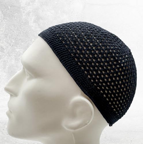 ESERRA Kufi Hats for Men and Women with 99 Tasbih Prayer Beads, Muslim Thick Breathable Skull Cap, Tasbeeh, Prayer Cap - color: Navy Blue