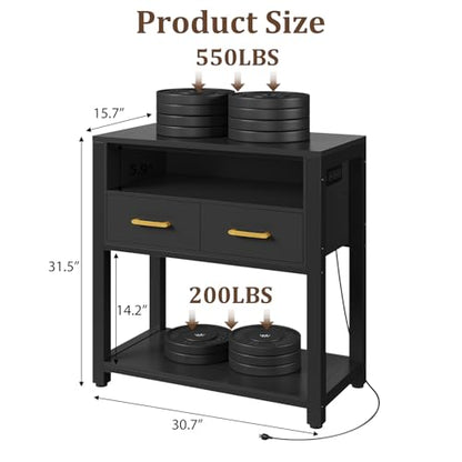 EOSVALO 20-29 Gallon Aquarium Stand with Stable Metal Frame & Power Outlet, Heavy-Duty Fish Tank Stand with Waterproof Mat, 550LBS Capacity Storage Cabinet, Black