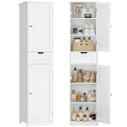 67" H Tall Bathroom Cabinet with 2 Doors & 1 Drawer, Narrow Bathroom Storage Cabinet with Adjustable Shelves, for Living Room, Entryway, Kitchen, White - color: White