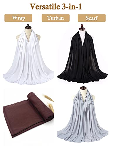 Nonbongoy Head Wraps for Black Women 71"x32" Long Soft Jersey Hijab Turban - color: 4- Black, White, Coffee, Light Gray
