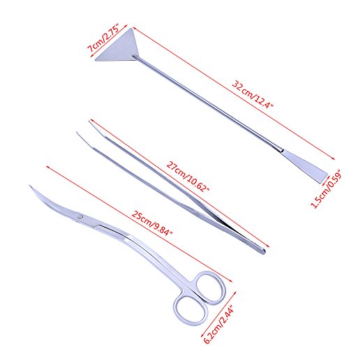 Stainless Steel Fish Tank Cleaning Starter Kit Aquarium Curved Tweezer Scissors Spatula Tools - 27cm Tweezers - size: 27cm Tweezers