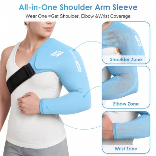 ComfiTECH Shoulder Arm Ice Pack Wrap for Pitcher & Recovery, Blue, M | Flexible Gel Ice Pack for Shoulder & Elbow & Arm Cooling, Adjustable Arm Cold Sleeve for Throwing Recovery & Muscle Comfort - size: Medium, style: Blue