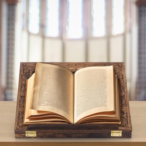 Adjustable Wooden Bible Stand Carved Missal Stand Holder Folding Display 10 x 13 Inch Book Holder for Bibles Books Reading Religious Prayer