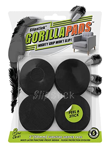 Slipstick GorillaPads Non Slip Furniture Pads/Gripper Floor Protectors (Set of 8) 2 Inch Round Self Adhesive Rubber Stoppers for Furniture Legs, CB151 - size: 2" Round
