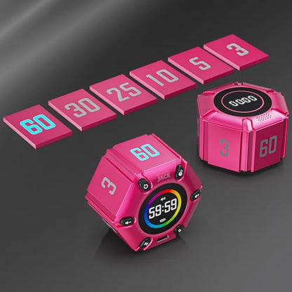Printers Jack Visual Pomodoro Timer, Productivity Cube Timer, Mute & Vibration & Adjustable Sound Alert, for Office, ADHD, Study, Work, 3/5/10/25/30/60min & Custom Countdown - Hot Pink - color: Hot Pink