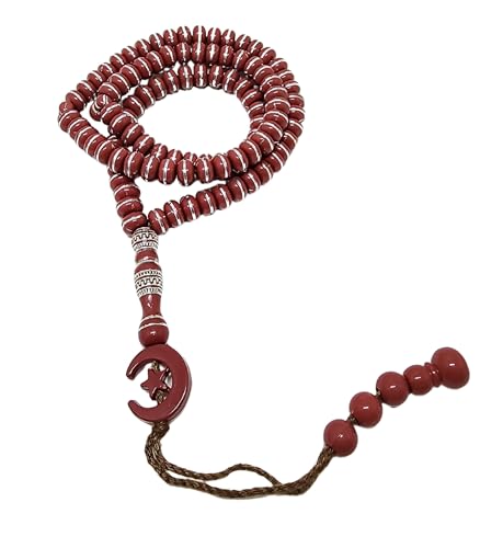 Islam Tasbih 99 비즈 AMN-464 무슬림 기도 디크르 미바하 다채로운 묵주 달 별 장식 태슬 이드 라마단 선물 - color: 레드