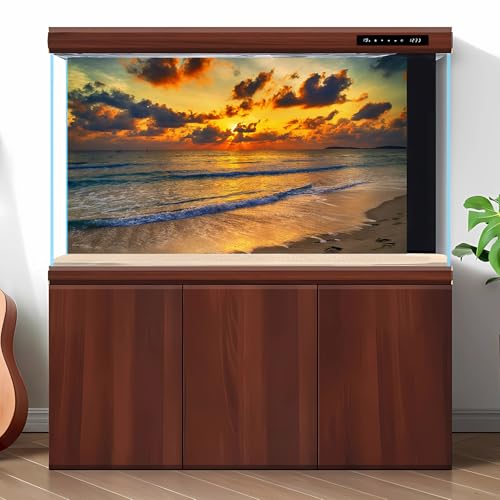 Sunset Tropical Beach Aquarium Background Sunrise Ocean Seashore Fish Tank Background Ocean Seascape Terrarium Backgrounds Sunset Over the Seacoast Sea Waves Sand Reptile Tank Backgrounds 24x16in - color: Dark Brown, size: 24(W)x16(H)inches/ 60(W)*40cm(H)