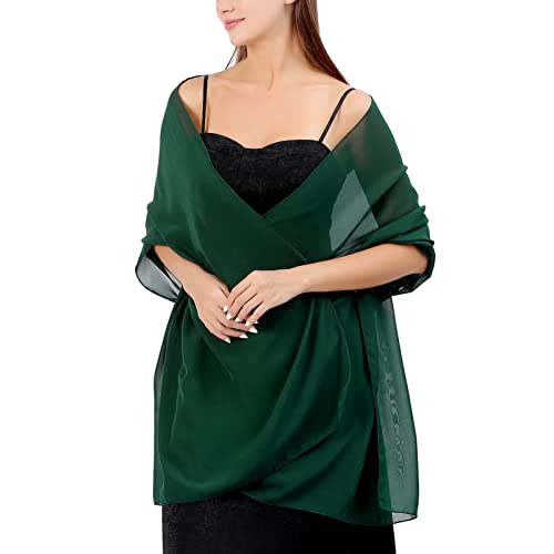 Ladiery Chiffon Shawl Wraps for Women Evening Dresses, Elegant Soft Sheer Shawls for formal dressy Bride Wedding - color: Dark Green(1)