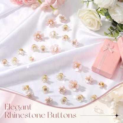 50 Pcs Pearl Rhinestone Brooch Pin Flower Embellishments Brooches and Pins for Women Lapel Pins No Sew Button Charms Accessories for Clothes Bags Wedding DIY Crafts, 5 Styles - color: Pink