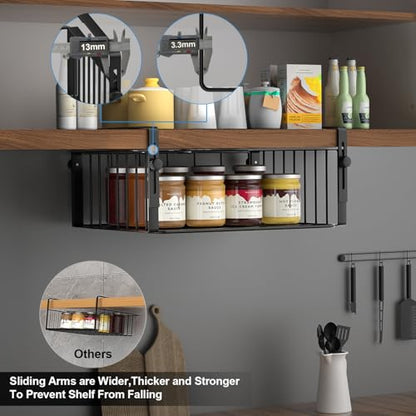 AmonHouseware 2Pack Under Shelf Storage Basket Organizer, Black | Adjustable Hanging,Under Cabinet Add-on, Slide-in Baskets, for Laundry Room Kitchen Pantry Desk Bookshelf Counter Cupboard - color: Black