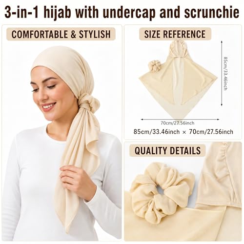 Elastic Band Muslim Headscarf, Chiffon Hijab(70-85cm), Soft Breathable Head Scarf for Daily Wear, Religious Occasions - color: Beige