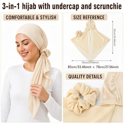 Elastic Band Muslim Headscarf, Chiffon Hijab(70-85cm), Soft Breathable Head Scarf for Daily Wear, Religious Occasions - color: Beige