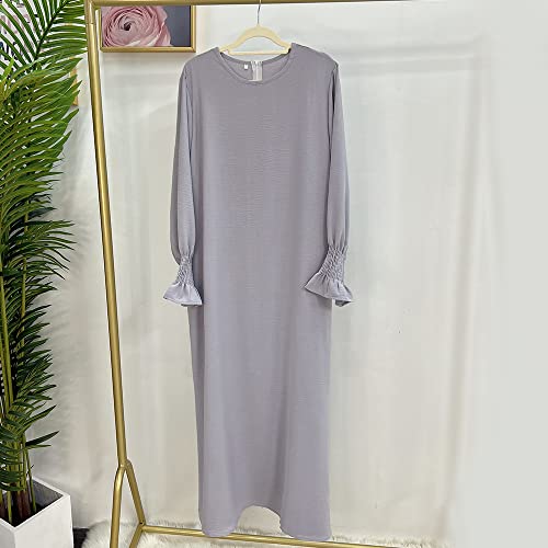 Women Prayer Dress Muslim Ramadan Garment Abaya Dubai Islam Jilbeb Long Dress Without Hijab - color: Light Grey, size: Large