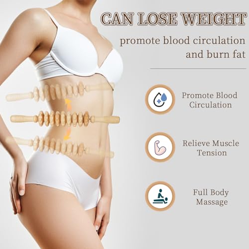Liitrton 수동 목재 근막 마사지 롤러 트리거 포인트 셀룰라이트 통증 근육 블라스팅 (스트레이트-9휠) - color: 스트레이트 9륜